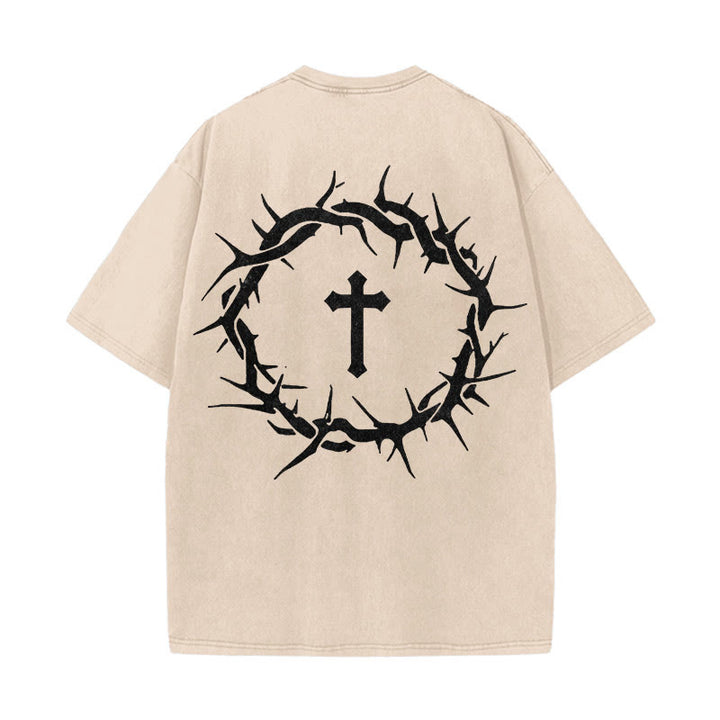 Christianartworkshop Maglietta unisex lavata con scritta "Fede contro la paura" e scritta "Croce di spine" - Albicocca - 5XL - image 6