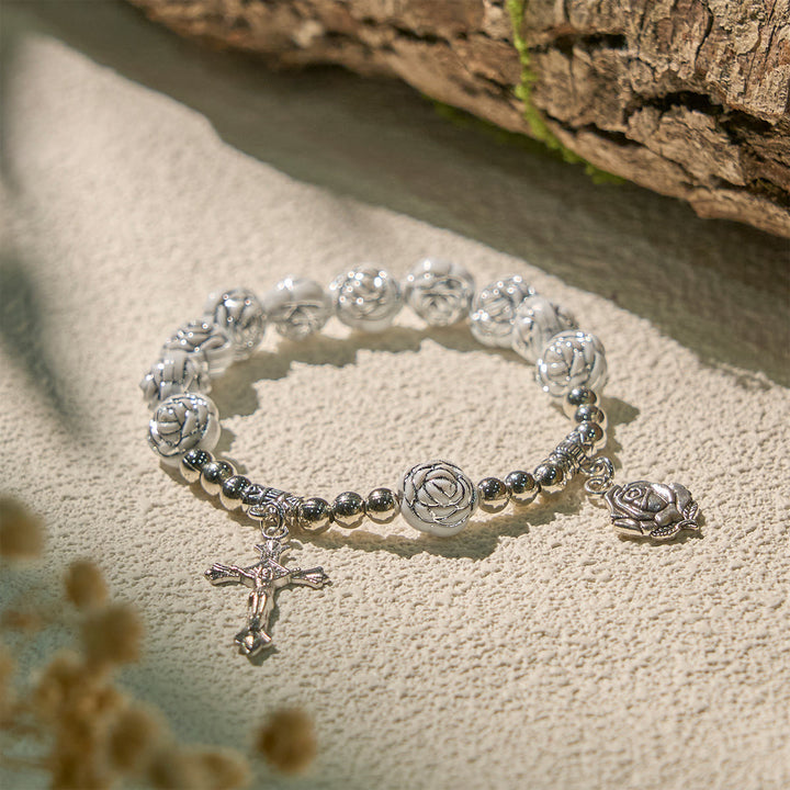 Christianartworkshop Delicato rosario devozionale con perline bianche e braccialetti con la Vergine Maria - Braccialetto - image 9