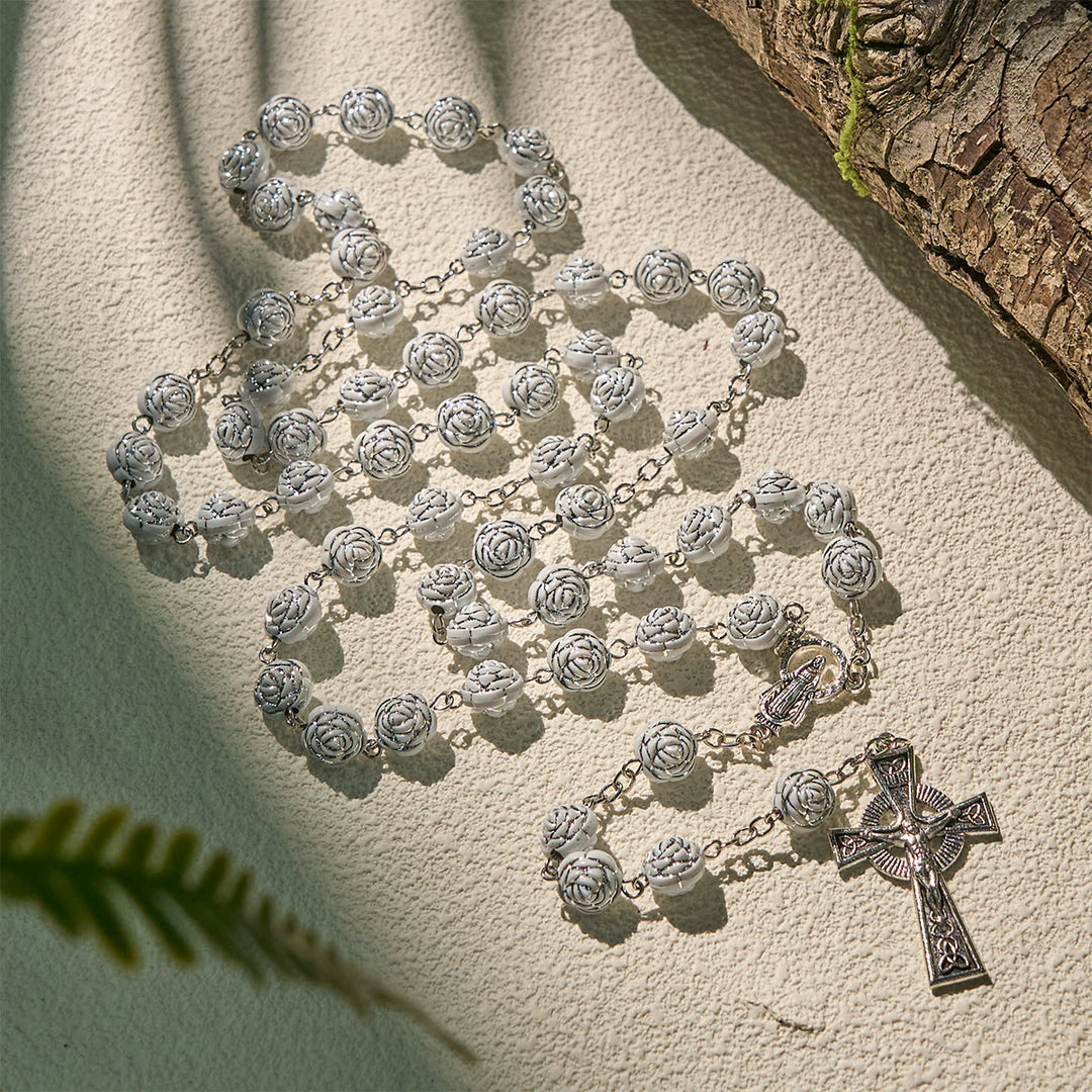 Christianartworkshop Delicato rosario devozionale con perline bianche e braccialetti con la Vergine Maria - Rosario - image 0