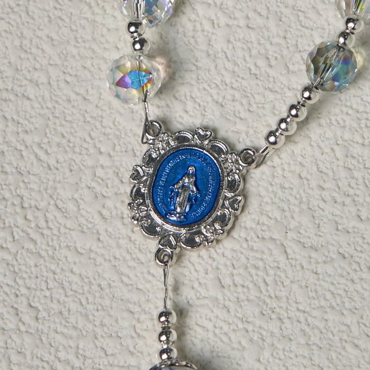 Christianartworkshop Rosario con perline floreali blu e cristallo scintillante, crocifisso smaltato e Madonna - image 6