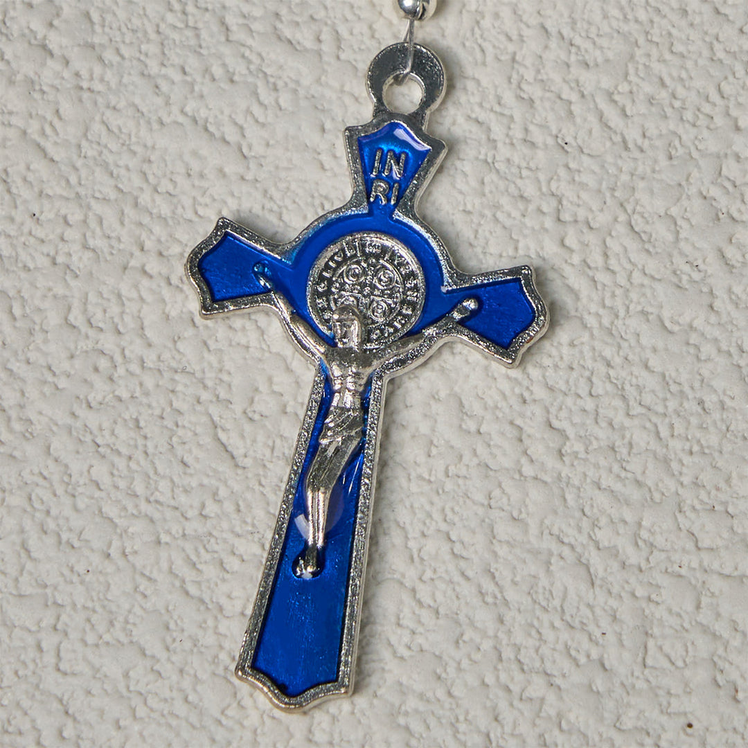 Christianartworkshop Rosario con perline floreali blu e cristallo scintillante, crocifisso smaltato e Madonna - image 7