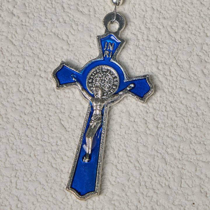 Christianartworkshop Rosario con perline floreali blu e cristallo scintillante, crocifisso smaltato e Madonna - image 7