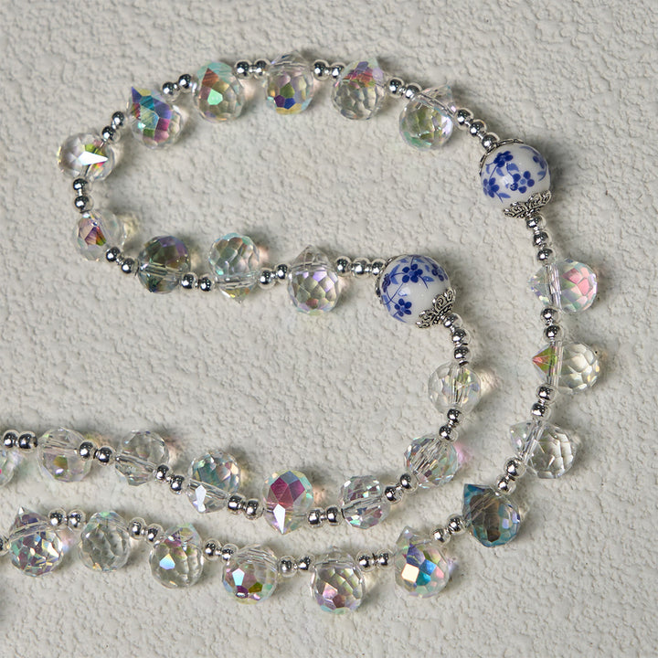 Christianartworkshop Rosario con perline floreali blu e cristallo scintillante, crocifisso smaltato e Madonna - image 8