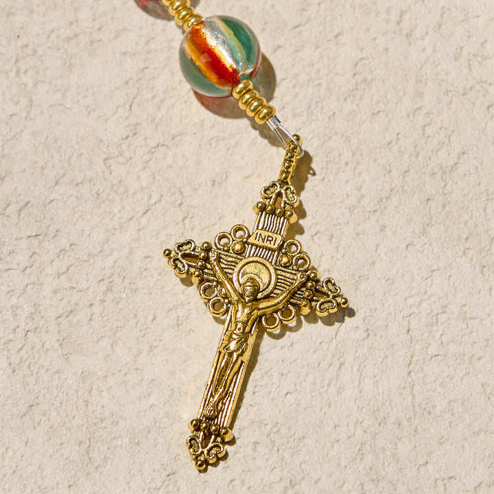 Christianartworkshop Rosario della Madonna di Fatima con perle di grazia color rosso vino e arcobaleno brillante - image 6