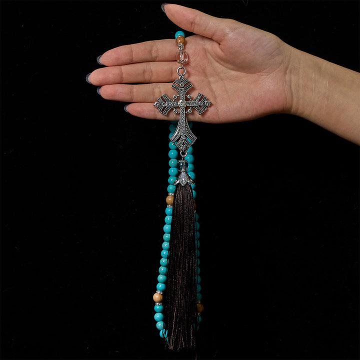 Christianartworkshop Modern Grace - Rosario con pietra preziosa turchese e ciondolo a croce con nappa - image 6