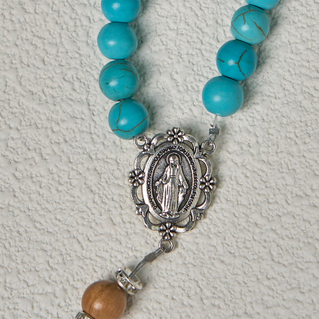 Christianartworkshop Modern Grace - Rosario con pietra preziosa turchese e ciondolo a croce con nappa - image 9