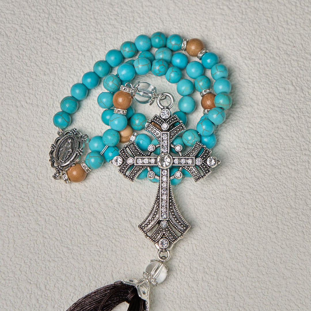 Christianartworkshop Modern Grace - Rosario con pietra preziosa turchese e ciondolo a croce con nappa - image 7