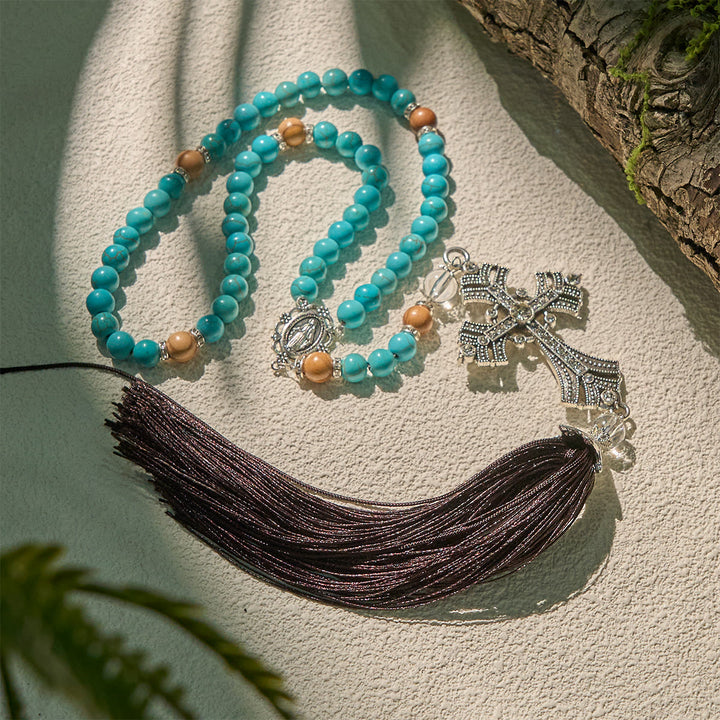 Christianartworkshop Modern Grace - Rosario con pietra preziosa turchese e ciondolo a croce con nappa - image 3
