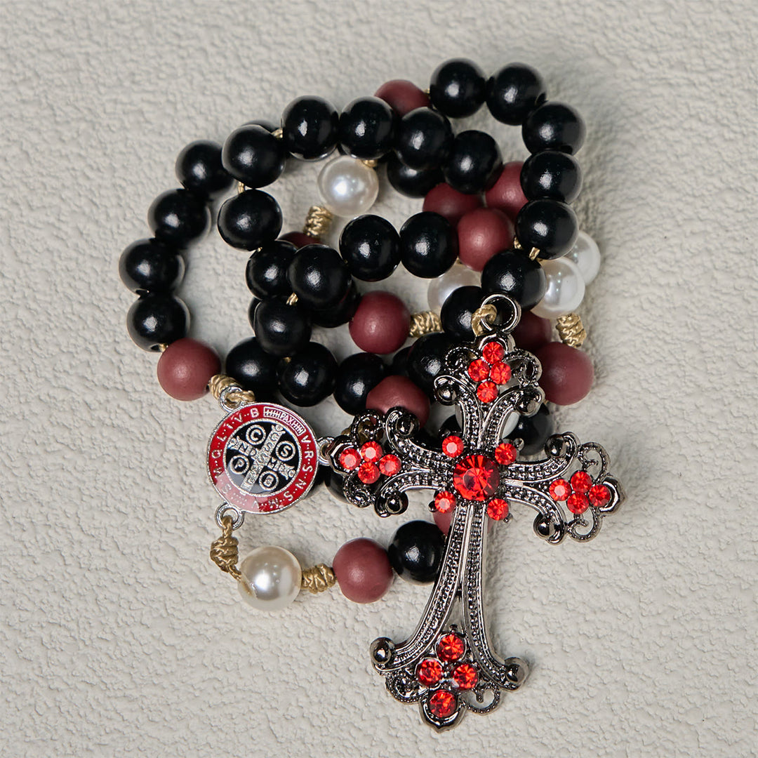Rosario devozionale nero e rosso Christianartworkshop con benedizione di San Benedetto e croce rossa decorata - image 5