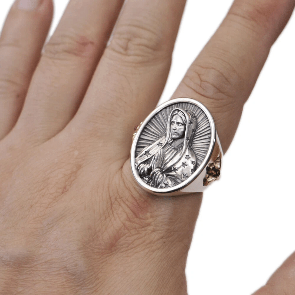Christianartworkshop Anello ovale della Vergine Maria in argento 925 Protezione divina e preghiera - image 7
