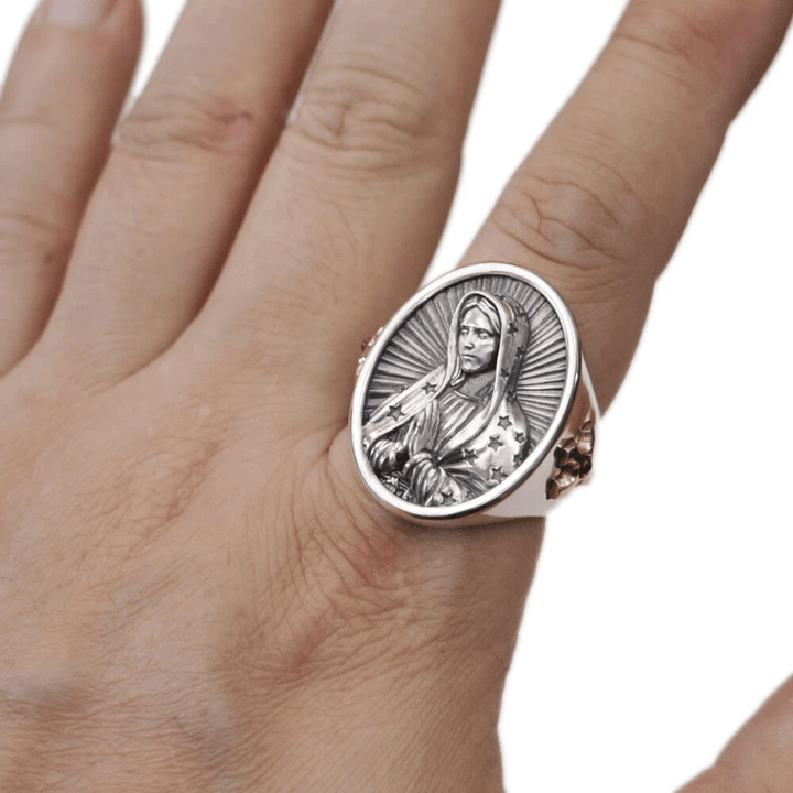 Christianartworkshop Anello ovale della Vergine Maria in argento 925 Protezione divina e preghiera - image 7