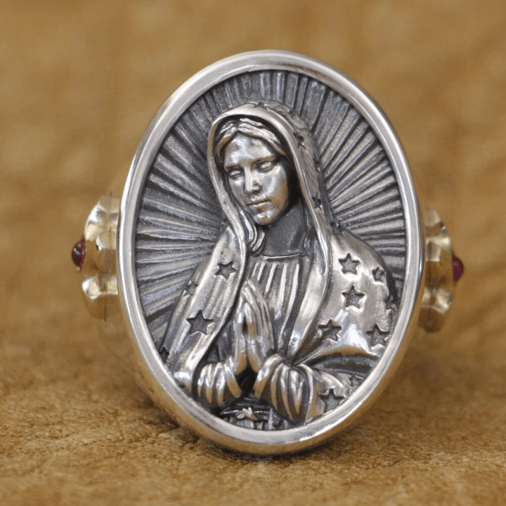 Christianartworkshop Anello ovale della Vergine Maria in argento 925 Protezione divina e preghiera - US15 - image 0