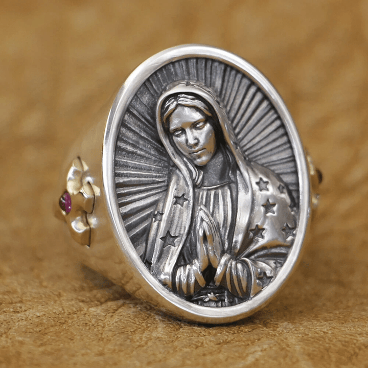 Christianartworkshop Anello ovale della Vergine Maria in argento 925 Protezione divina e preghiera - image 1