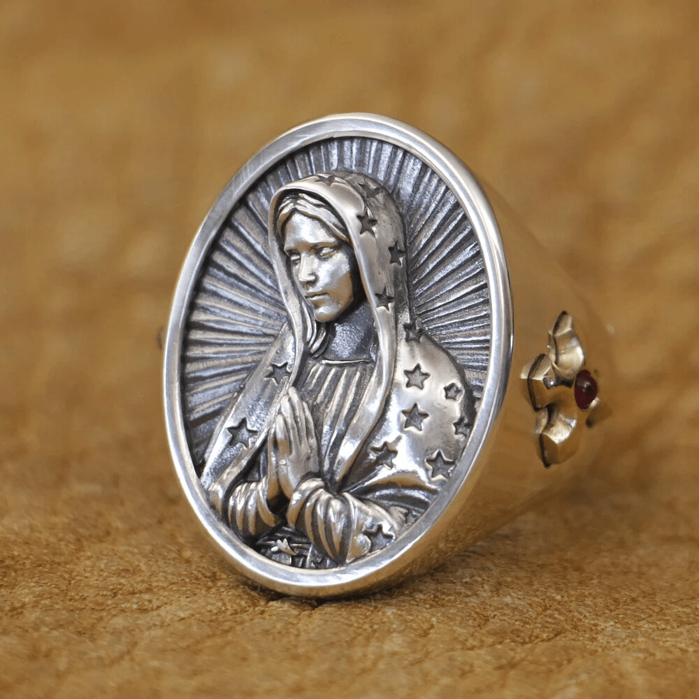 Christianartworkshop Anello ovale della Vergine Maria in argento 925 Protezione divina e preghiera - image 2