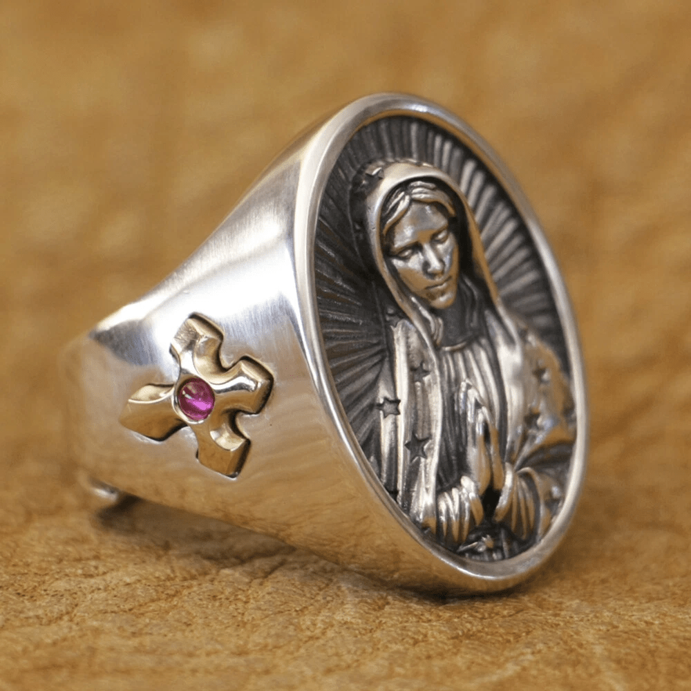 Christianartworkshop Anello ovale della Vergine Maria in argento 925 Protezione divina e preghiera - image 3