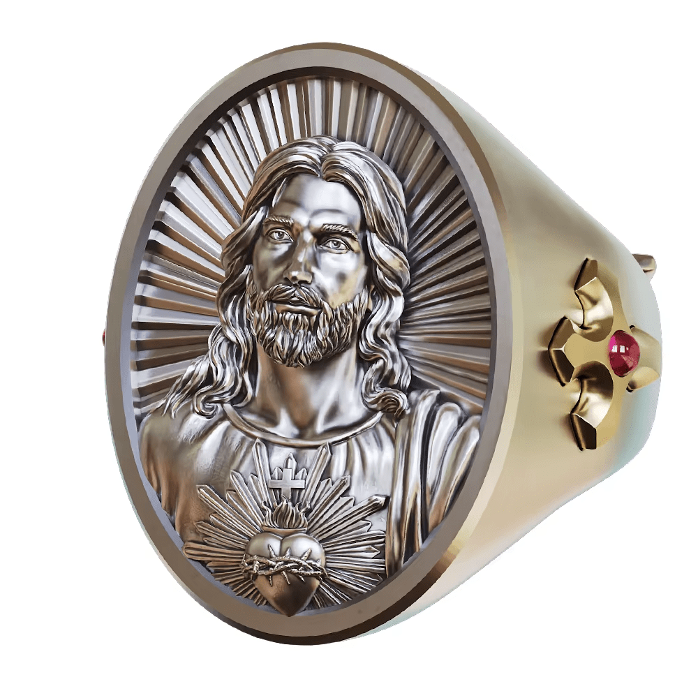 Christianartworkshop Anello Sacro Cuore di Gesù in argento 925: simbolo di amore e sacrificio - image 1