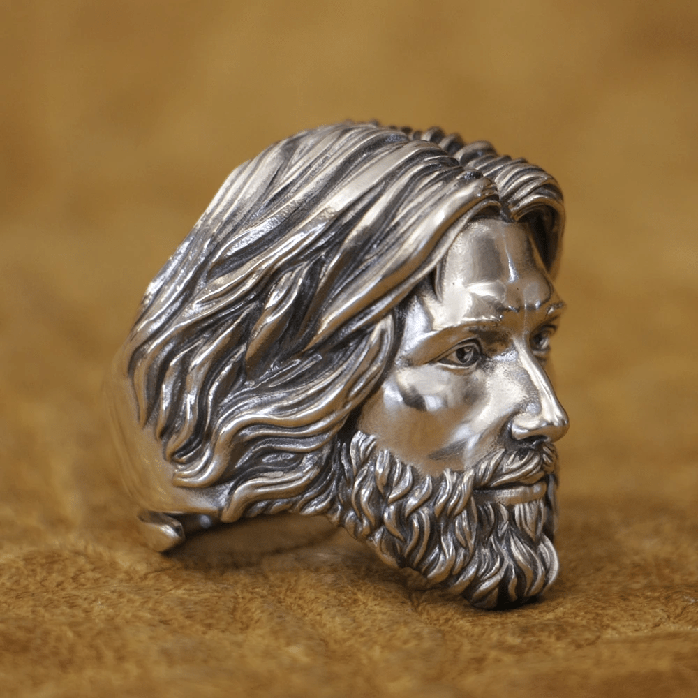 Christianartworkshop Anello con ritratto di Gesù Cristo Sacro scolpito in argento 925 - image 5