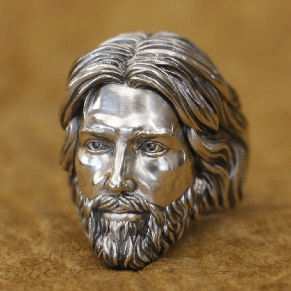 Christianartworkshop Anello con ritratto di Gesù Cristo Sacro scolpito in argento 925 - image 2