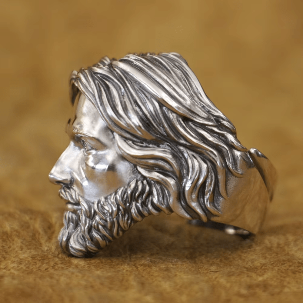 Christianartworkshop Anello con ritratto di Gesù Cristo Sacro scolpito in argento 925 - image 4