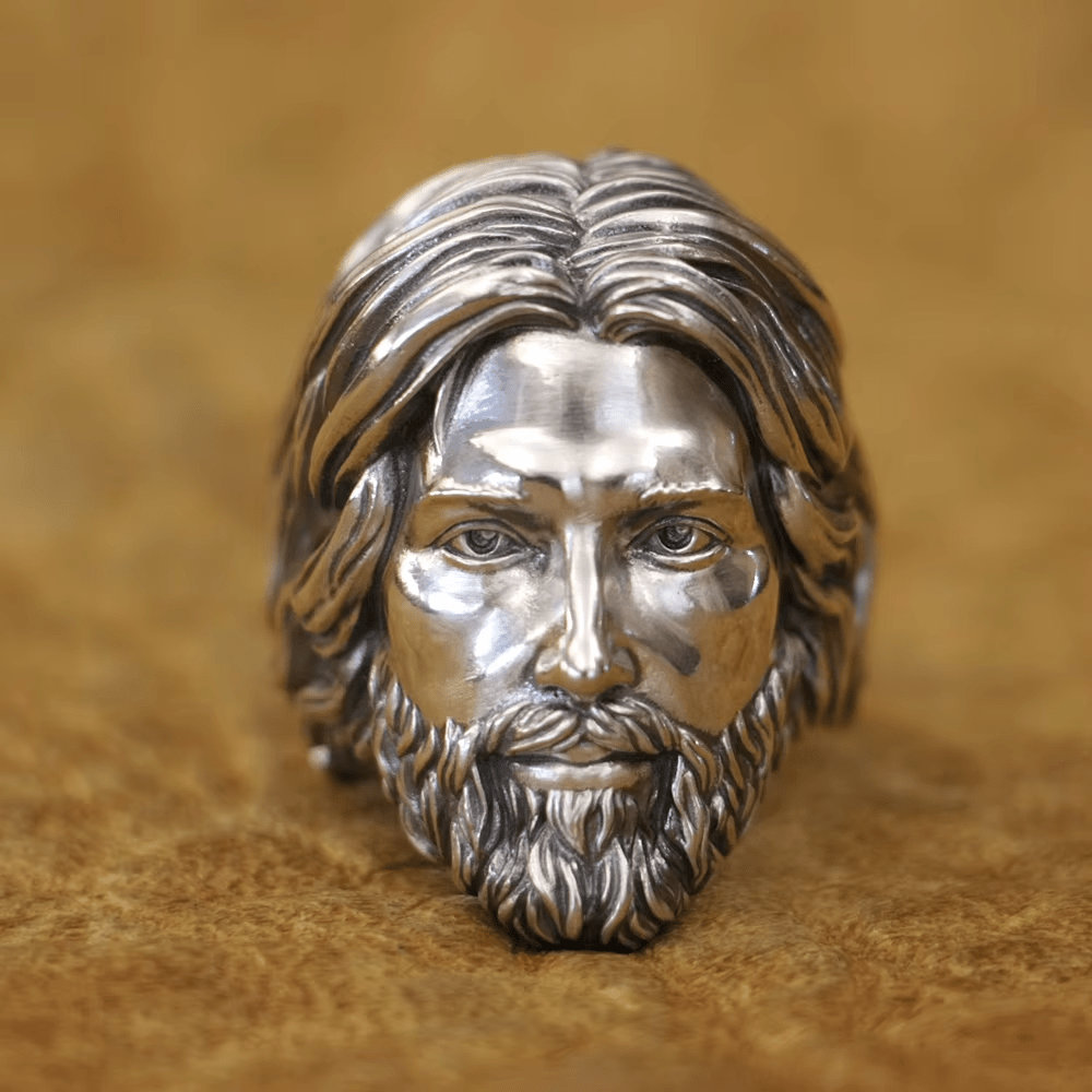 Christianartworkshop Anello con ritratto di Gesù Cristo Sacro scolpito in argento 925 - image 3