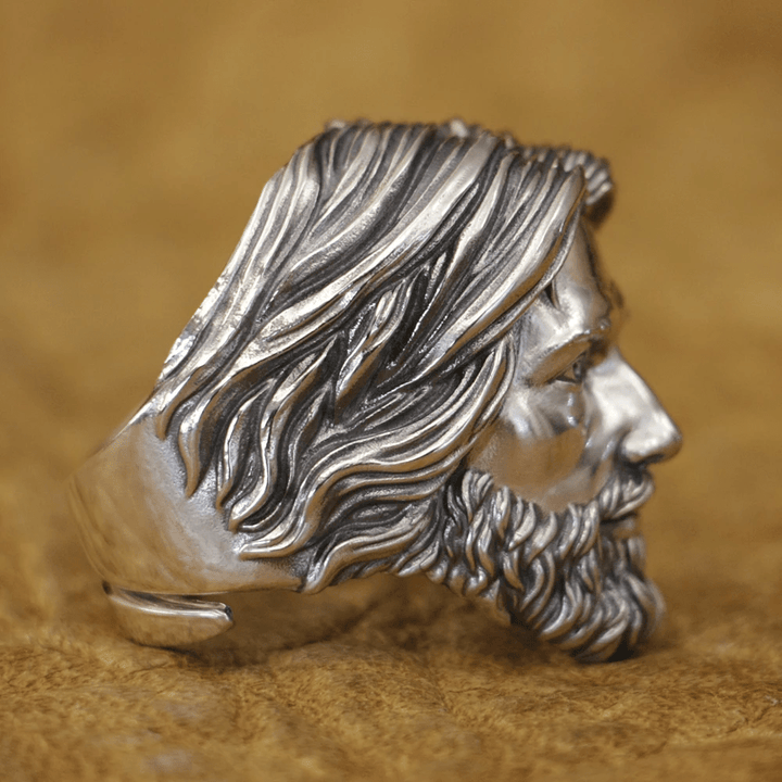 Christianartworkshop Anello con ritratto di Gesù Cristo Sacro scolpito in argento 925 - image 6