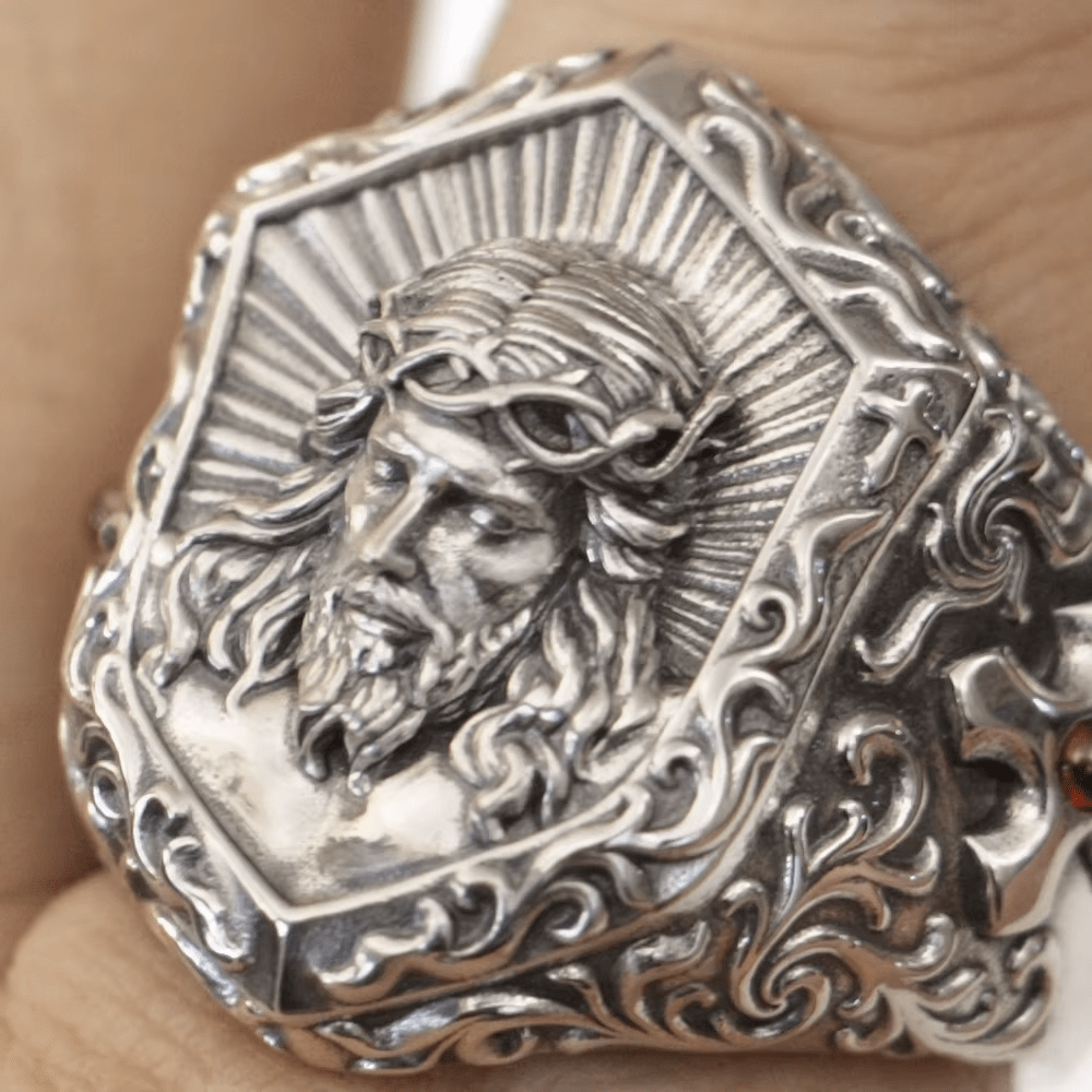 Christianartworkshop Anello con corona di spine di Gesù Cristo in stile vintage in argento sterling massiccio - image 1