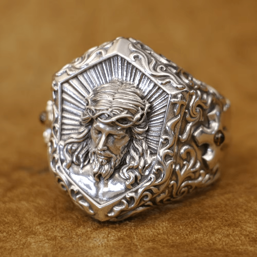 Christianartworkshop Anello con corona di spine di Gesù Cristo in stile vintage in argento sterling massiccio - US 15 - image 0