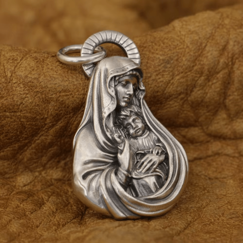 Collana con pendente devozionale della Madonna Sacra e del Bambino Christianartworkshop in argento vintage - S (27 mm) - image 0