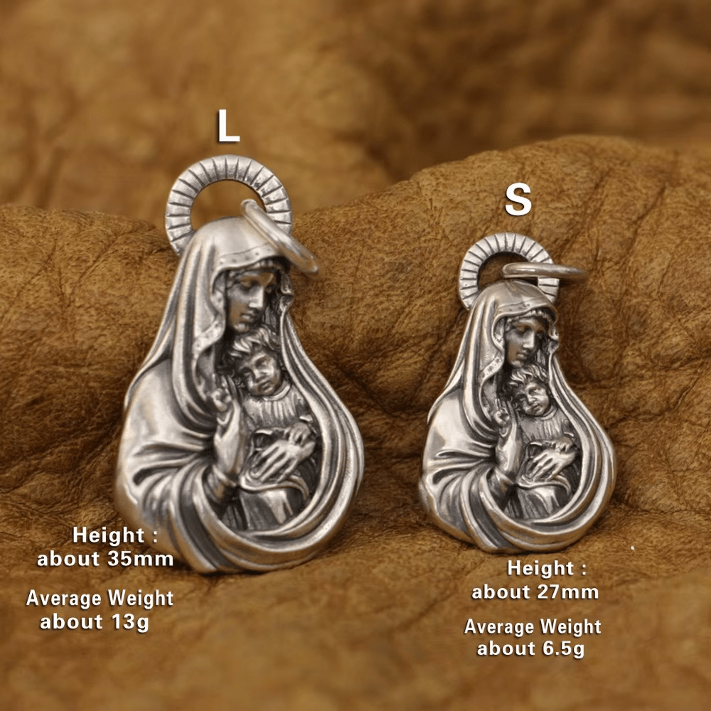Collana con pendente devozionale della Madonna Sacra e del Bambino Christianartworkshop in argento vintage - L (35 mm) - image 1