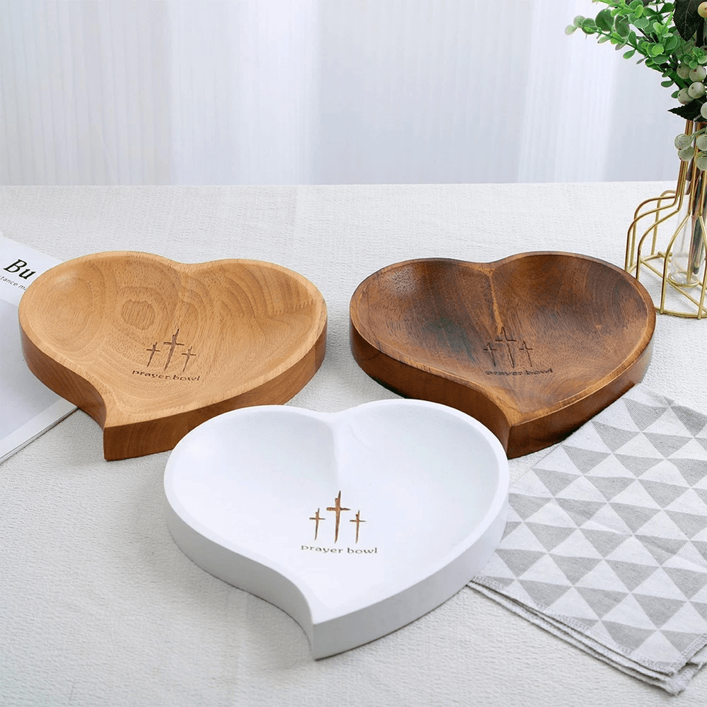 Christianartworkshop Ciotola per la preghiera a forma di cuore in legno a 3 colori con biglietti di auguri di fede - image 1