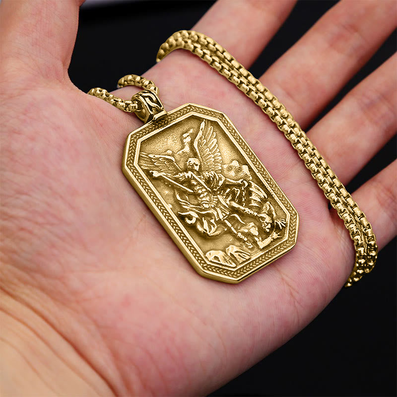 Christianartworkshop Collana con ciondolo in acciaio inossidabile con protezione di San Michele Arcangelo in stile classico - image 11