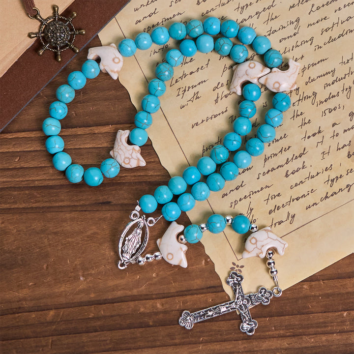 Christianartworkshop Preghiera attraverso il mare con perline di delfino turchese Serenity Rosario animale - image 5