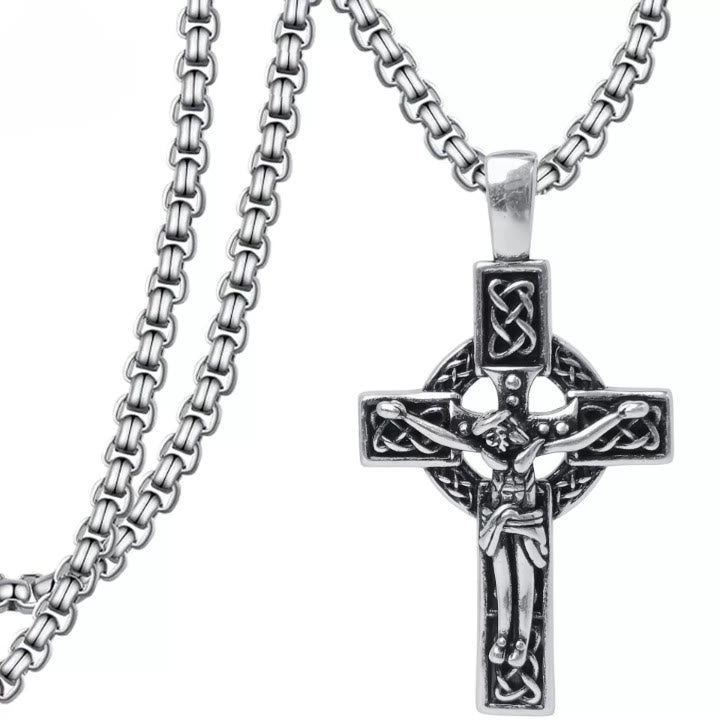 Christianartworkshop Collana con ciondolo a forma di crocifisso con nodo celtico e fede eterna: Cristo sulla croce - image 4