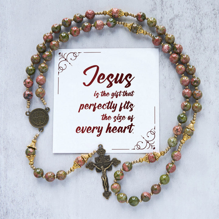 Christianartworkshop Gesù è il dono: rosario in pietra di crisocolla fatto a mano con carta regalo - Gesù è il Dono - image 0