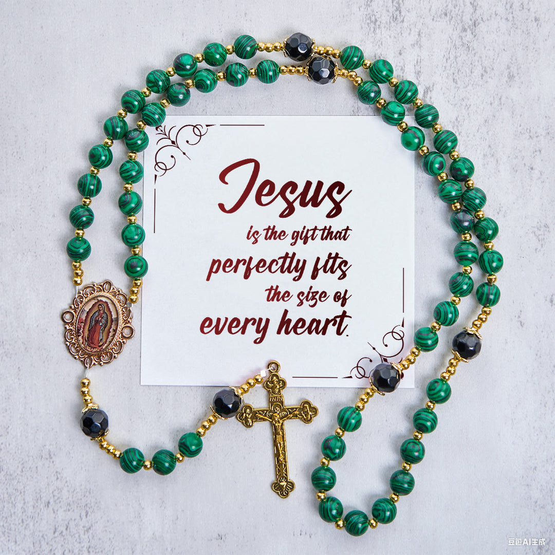 Christianartworkshop Gesù è il dono: Rosario verde malachite con medaglia miracolosa - Gesù è il Dono - image 0