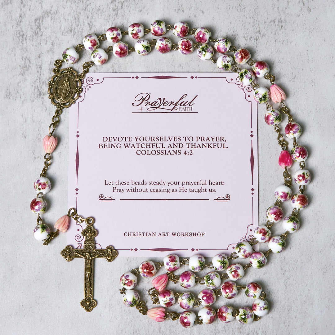 Christianartworkshop FEDE IN PREGHIERA: Rosario fatto a mano con perline in resina floreale e carta regalo - FEDE IN PREGHIERA - image 0
