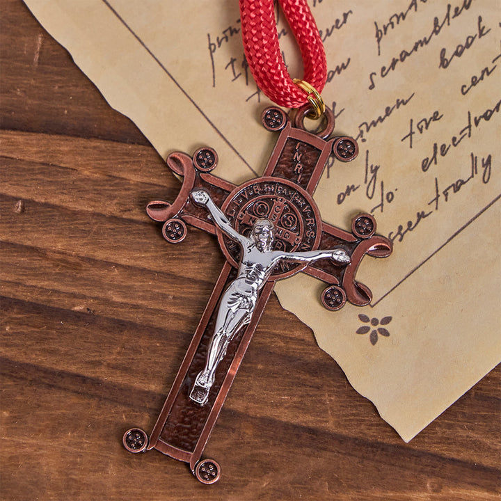 Rosario in paracord rosso con perline Golden Glory Christianartworkshop con San Benedetto  - image 5