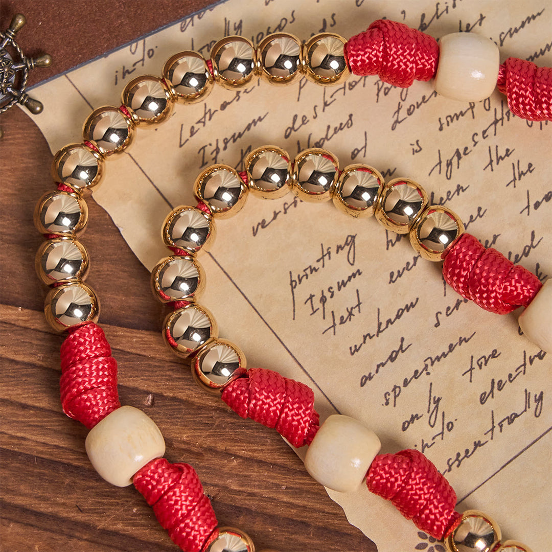 Rosario in paracord rosso con perline Golden Glory Christianartworkshop con San Benedetto  - image 7