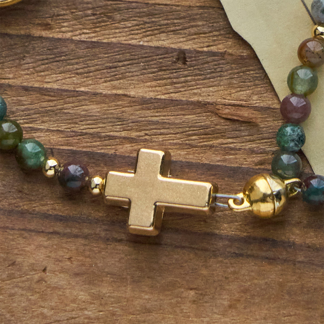 Braccialetti rosario fatti a mano nei toni della terra con croce e ciondolo di San Benedetto Christianartworkshop - image 7