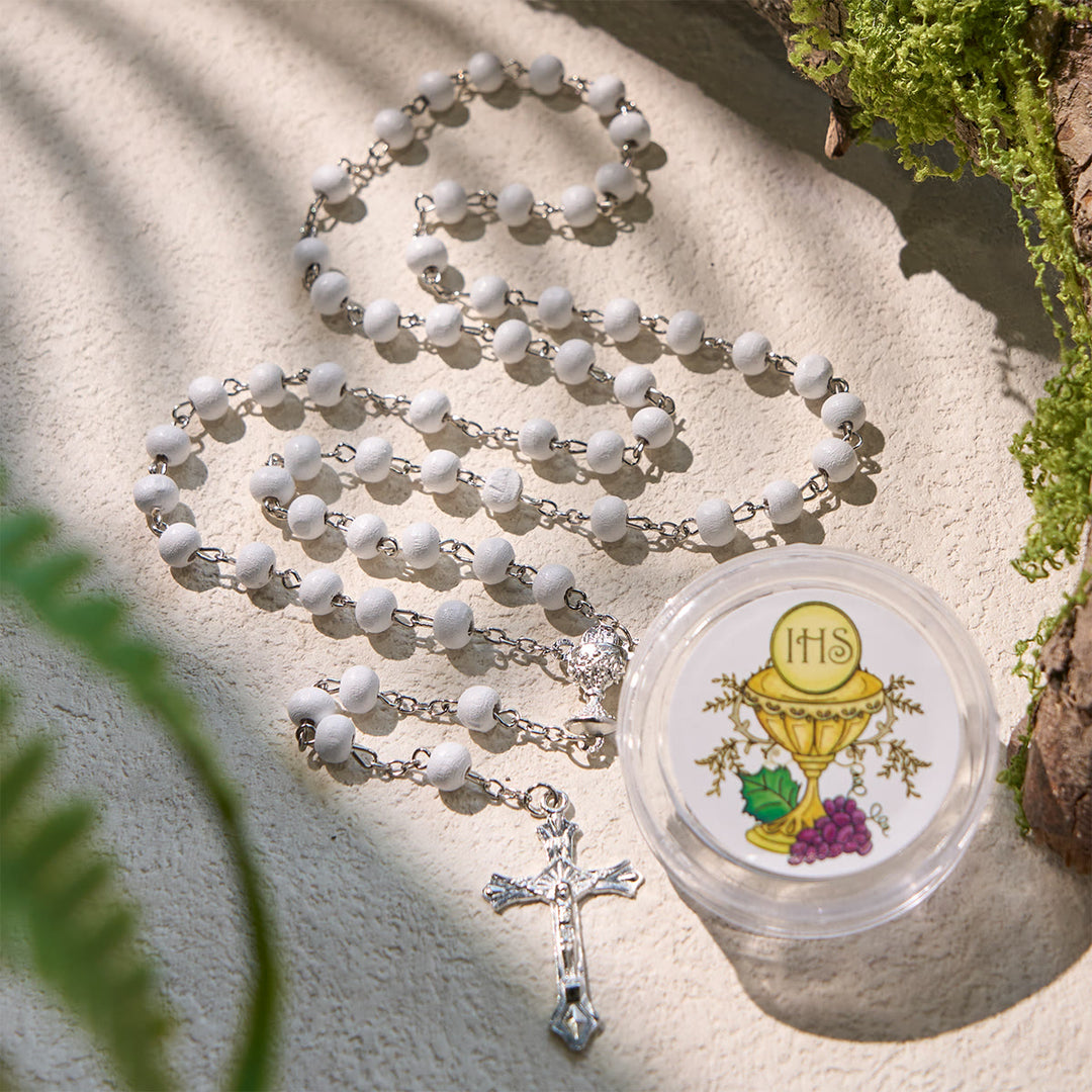 Christianartworkshop Divino Rosario per la Comunione in Legno Sacro Calice in Bianco con Confezione Regalo - Custodia IHS del Santo Calice - image 0