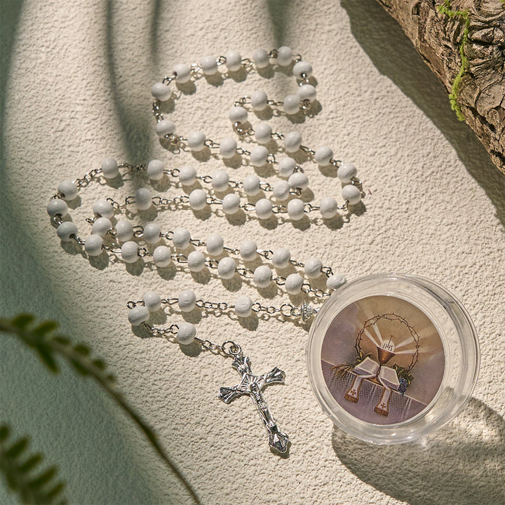 Christianartworkshop Divino Rosario per la Comunione in Legno Sacro Calice in Bianco con Confezione Regalo - image 3