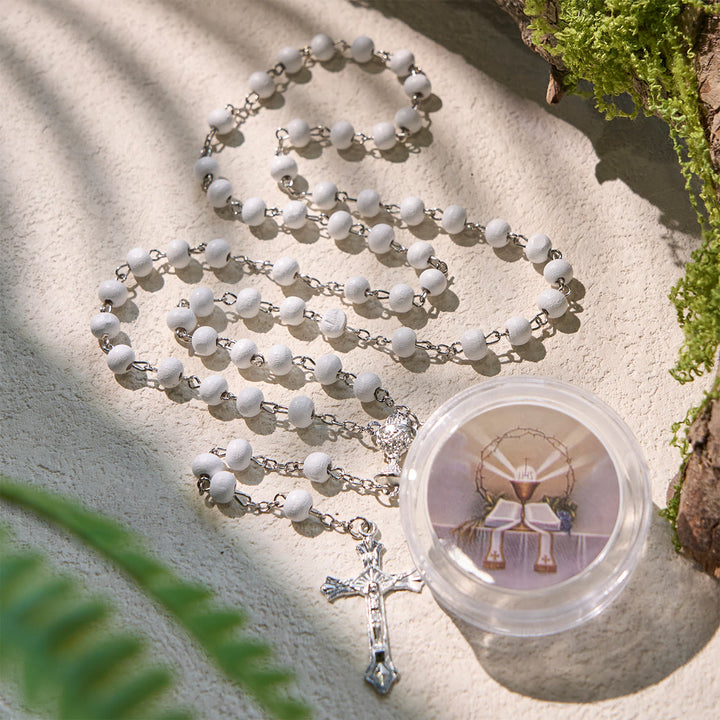 Christianartworkshop Divino Rosario per la Comunione in Legno Sacro Calice in Bianco con Confezione Regalo - Custodia per calice da battesimo - image 1