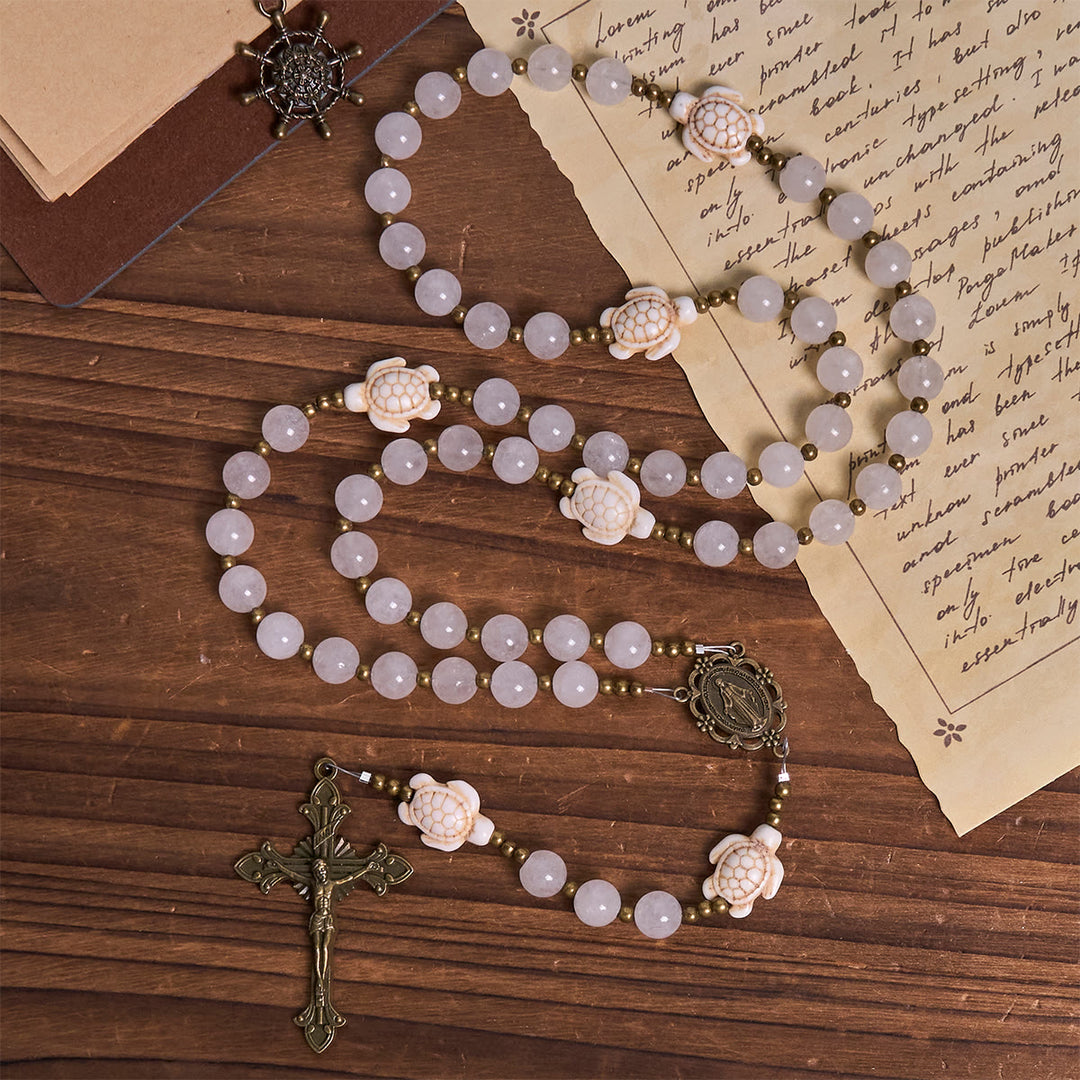 Christianartworkshop Rosario commemorativo sacro con quarzo bianco e tartaruga sacra, animale da preghiera - image 3