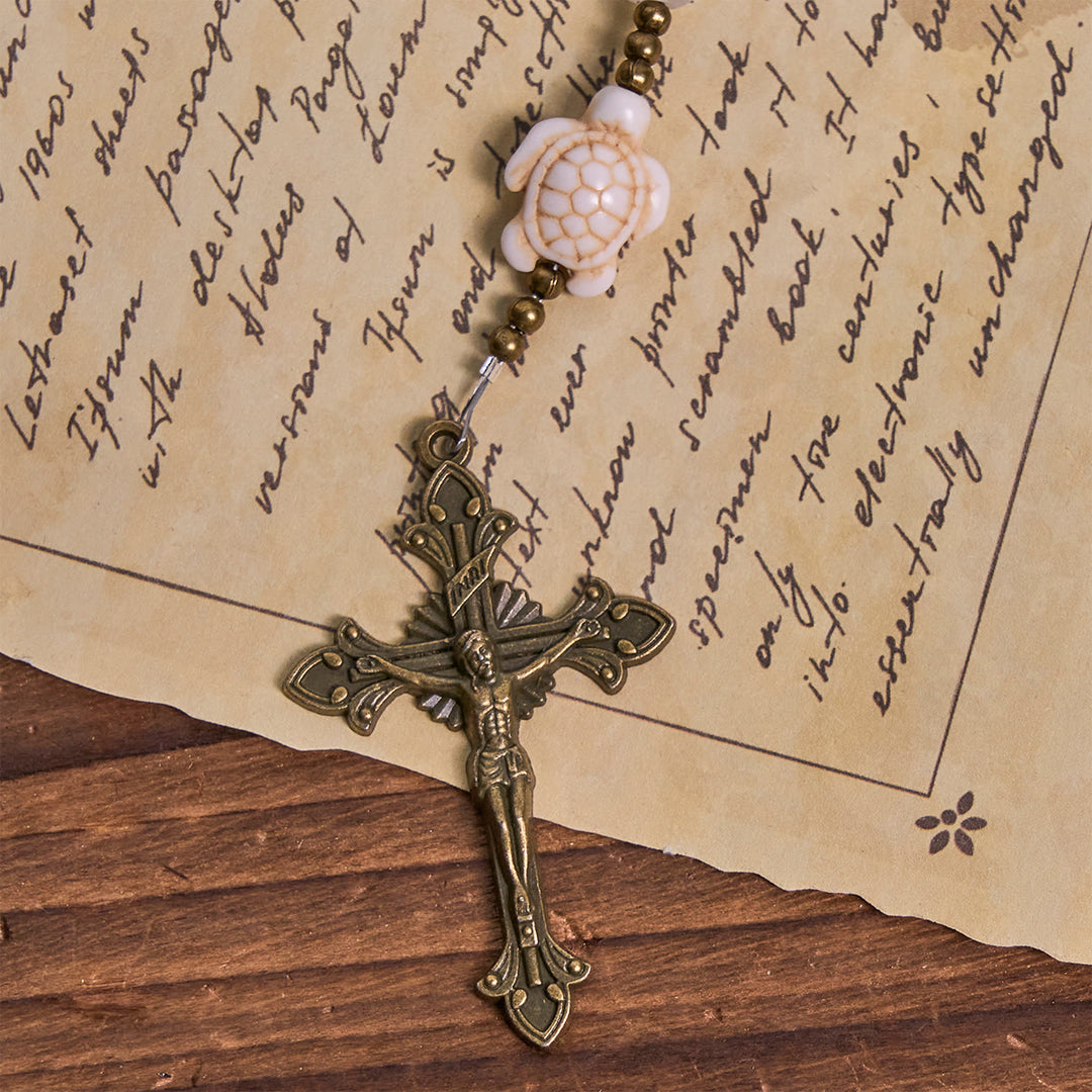 Christianartworkshop Rosario commemorativo sacro con quarzo bianco e tartaruga sacra, animale da preghiera - image 9