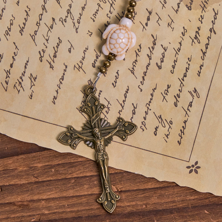 Christianartworkshop Rosario commemorativo sacro con quarzo bianco e tartaruga sacra, animale da preghiera - image 9