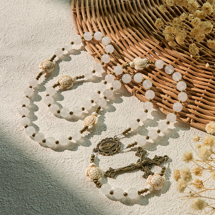 Christianartworkshop Rosario commemorativo sacro con quarzo bianco e tartaruga sacra, animale da preghiera - image 6