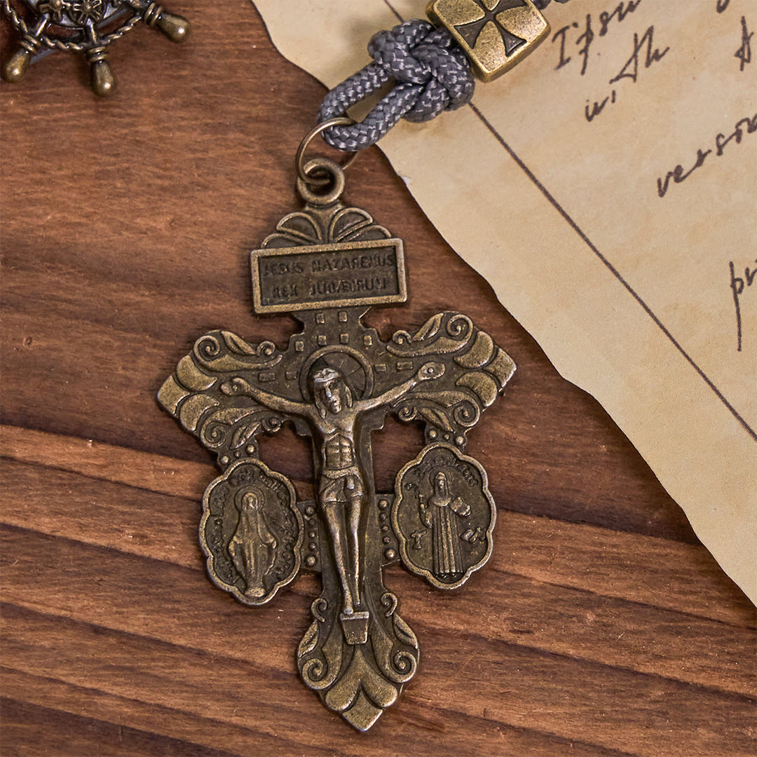 Christianartworkshop Medaglia Miracolosa e Crocifisso di Rosario in Cordino di Nylon con Calcolo Biliare Nero e Argento da 8 mm - image 8