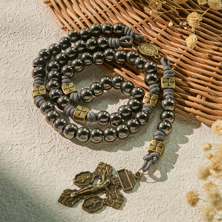 Christianartworkshop Medaglia Miracolosa e Crocifisso di Rosario in Cordino di Nylon con Calcolo Biliare Nero e Argento da 8 mm - image 4