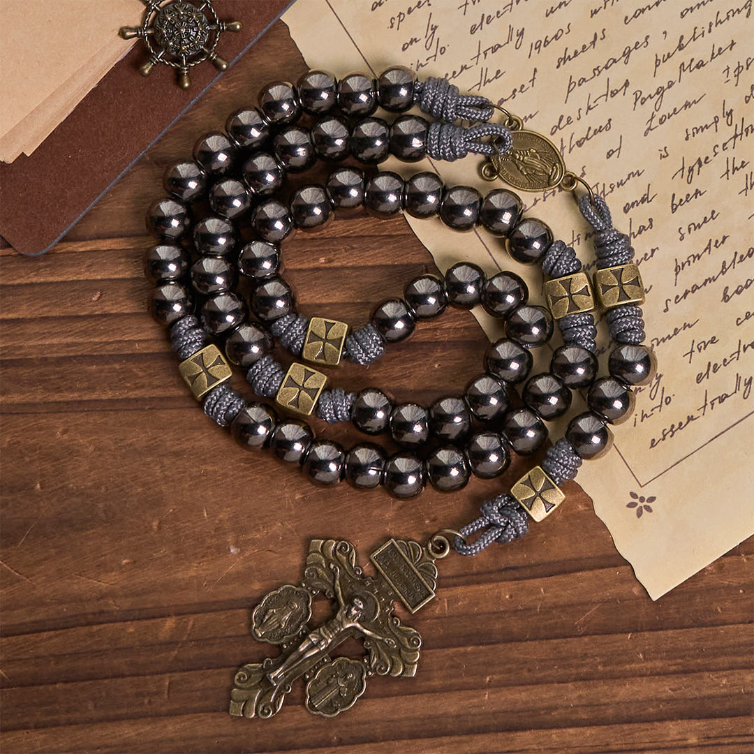 Christianartworkshop Medaglia Miracolosa e Crocifisso di Rosario in Cordino di Nylon con Calcolo Biliare Nero e Argento da 8 mm - image 2