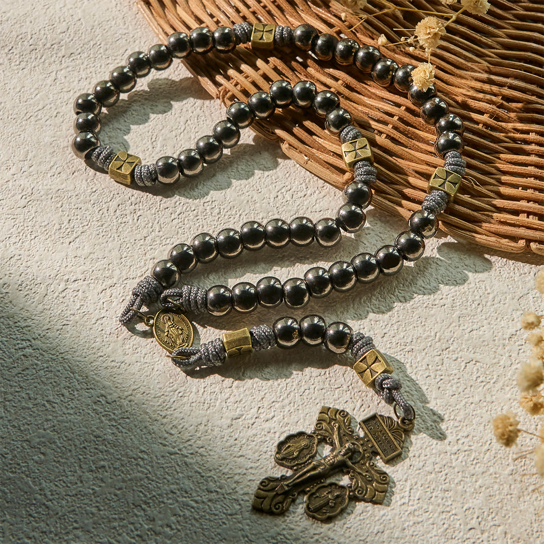 Christianartworkshop Medaglia Miracolosa e Crocifisso di Rosario in Cordino di Nylon con Calcolo Biliare Nero e Argento da 8 mm - image 5